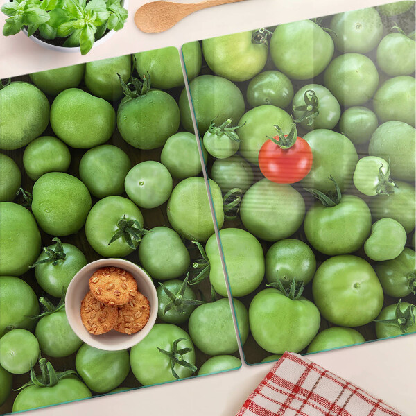 Tabla de cortar Tomates verdes con acento rojo.