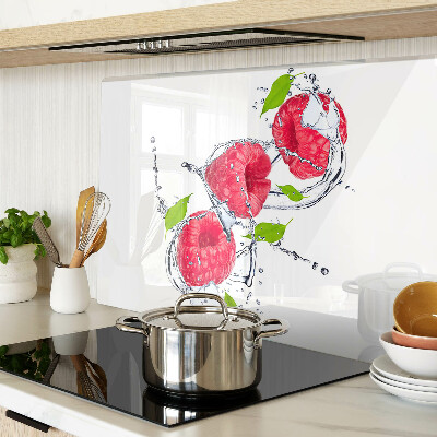 Tabla de cocina Frambuesas en agua con hojas