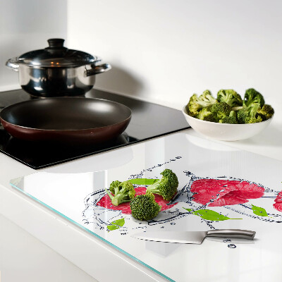 Tabla de cocina Frambuesas en agua con hojas