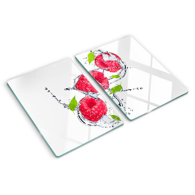 Tabla de cocina Frambuesas en agua con hojas