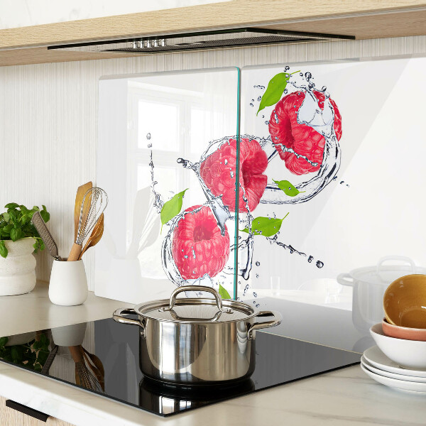 Tabla de cocina Frambuesas en agua con hojas