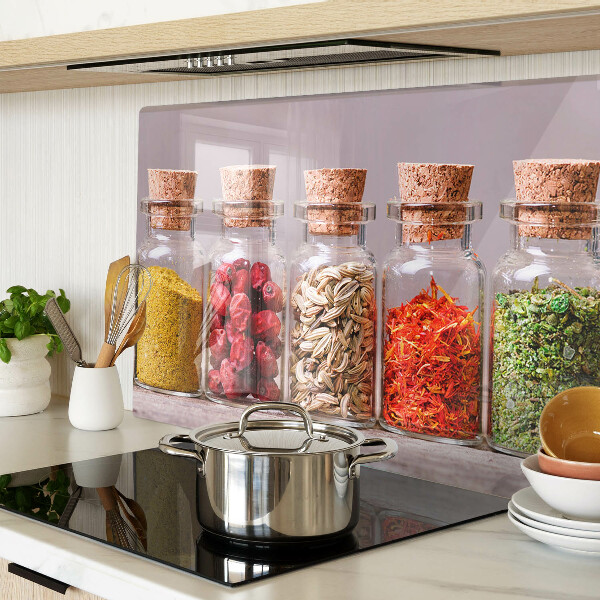 Szklana deska kuchenna Przyprawy w szklanych słoikach