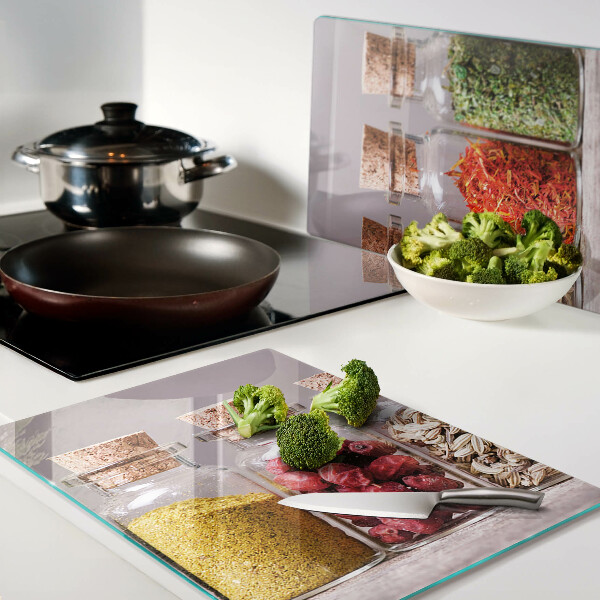 Szklana deska kuchenna Przyprawy w szklanych słoikach