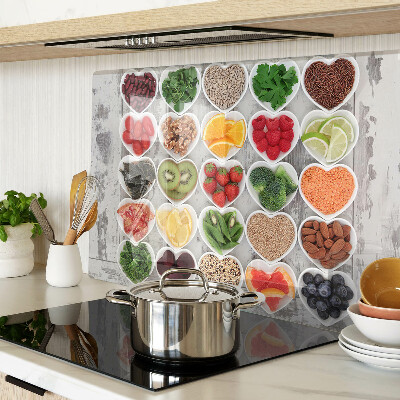 Tabla de cortar de cristal Frutas y verduras en corazones