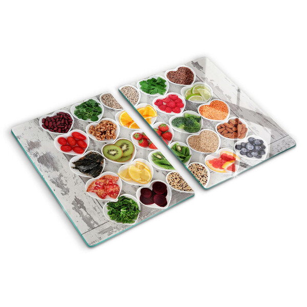 Tabla de cortar de cristal Frutas y verduras en corazones