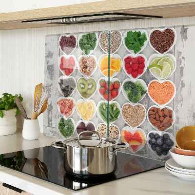 Tabla de cortar de cristal Frutas y verduras en corazones