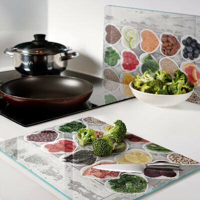 Tabla de cortar de cristal Frutas y verduras en corazones