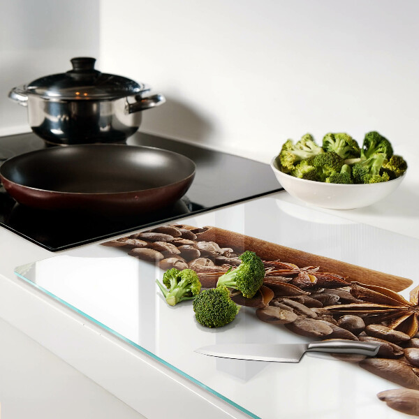 Tabla de cortar de cristal Especias y granos de café