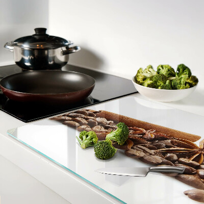 Tabla de cortar de cristal Especias y granos de café