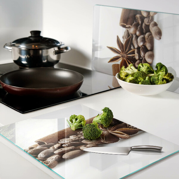 Tabla de cortar de cristal Especias y granos de café