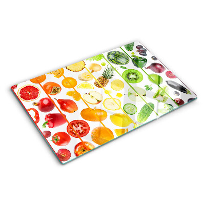 Tabla de cocina Frutas y verduras en colores del arco iris.