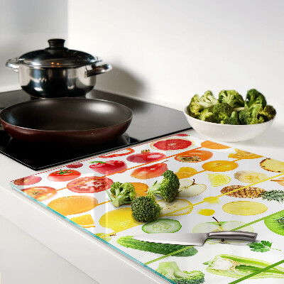 Tabla de cocina Frutas y verduras en colores del arco iris.