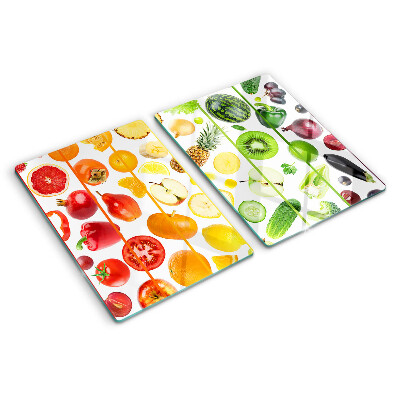 Tabla de cocina Frutas y verduras en colores del arco iris.