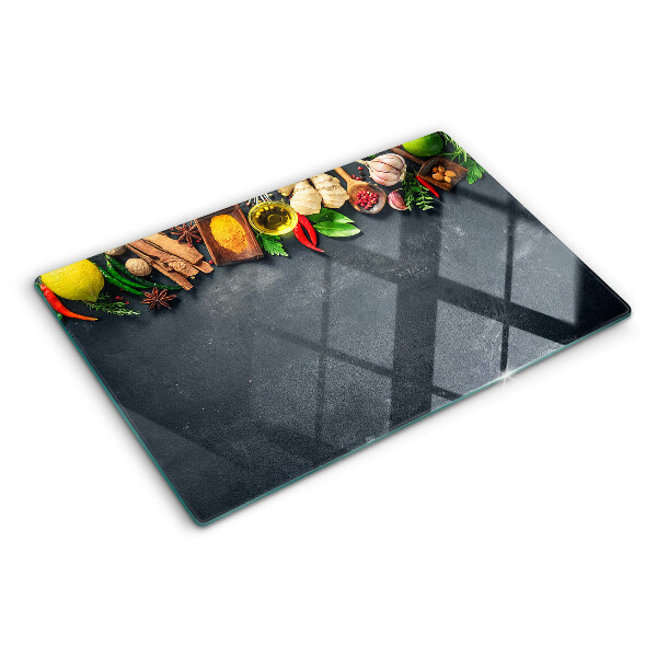 Tabla de cortar de cristal Especias e ingredientes de cocina