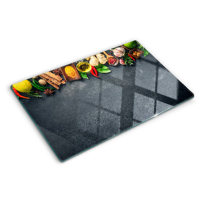 Tabla de cortar de cristal Especias e ingredientes de cocina
