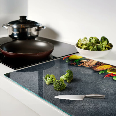 Tabla de cortar de cristal Especias e ingredientes de cocina