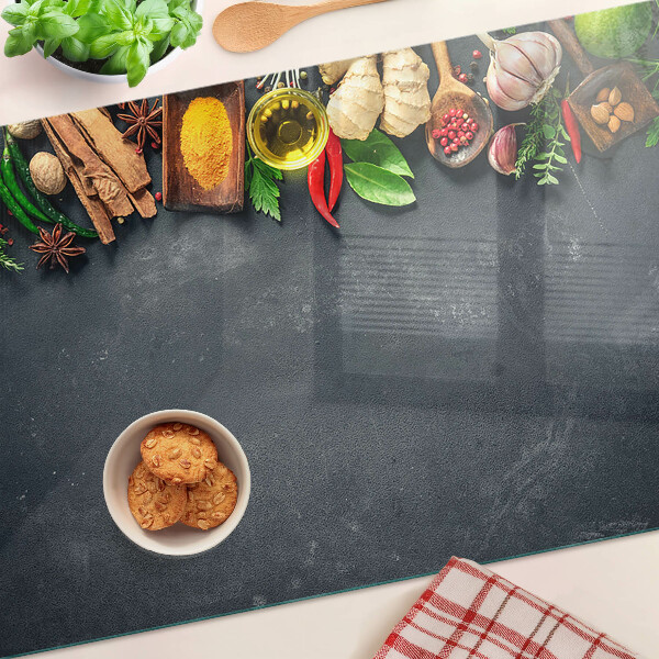 Tabla de cortar de cristal Especias e ingredientes de cocina