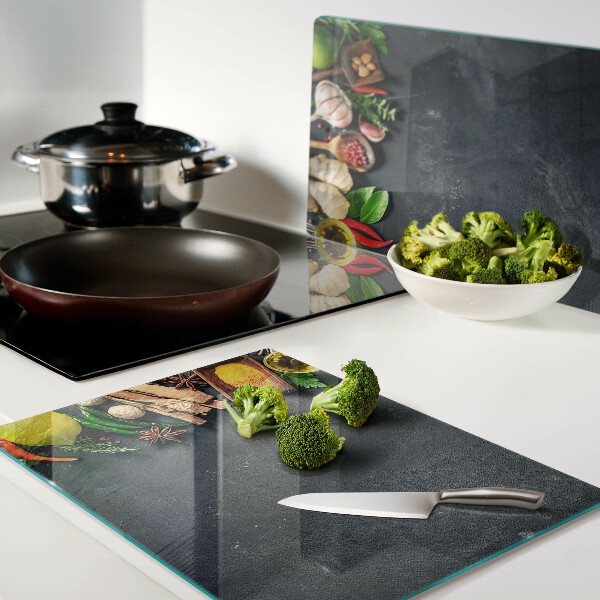 Tabla de cortar de cristal Especias e ingredientes de cocina