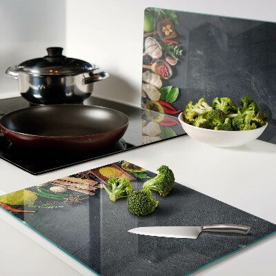 Tabla de cortar de cristal Especias e ingredientes de cocina