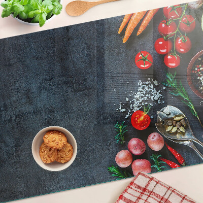 Deska kuchenna szklana Warzywa i przyprawy na ciemnym tle