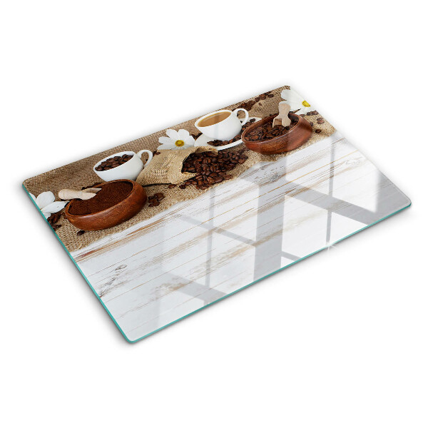 Tabla de cortar de cristal Café y granos de café