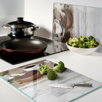 Tabla de cortar de cristal Café y granos de café