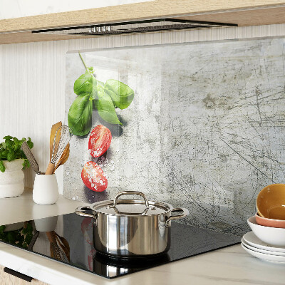 Tabla de cortar de cristal Tomates con albahaca y sal