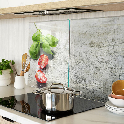 Tabla de cortar de cristal Tomates con albahaca y sal