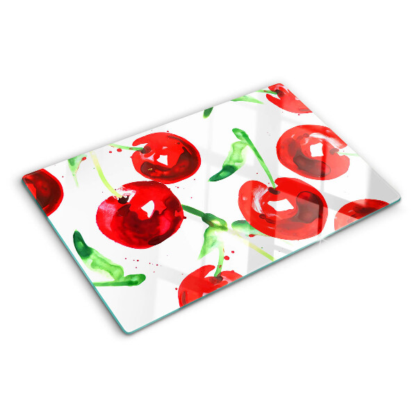 Tabla para cortar Cerezas rojas sobre fondo blanco