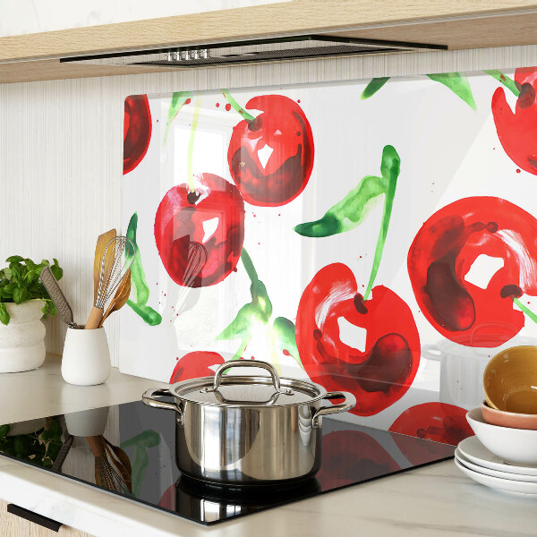 Deska kuchenna szklana Czerwone wiśnie na białym tle