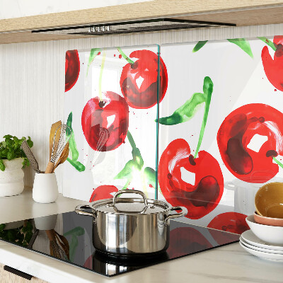 Tabla para cortar Cerezas rojas sobre fondo blanco