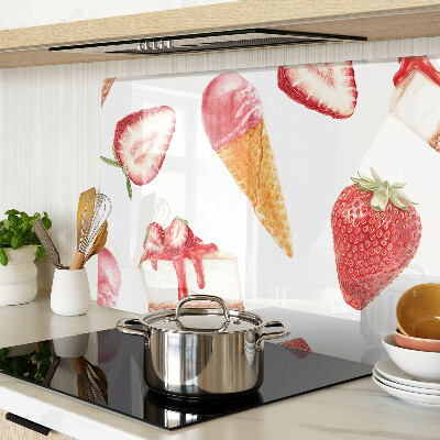 Tabla de cortar de cristal Helado y fresas