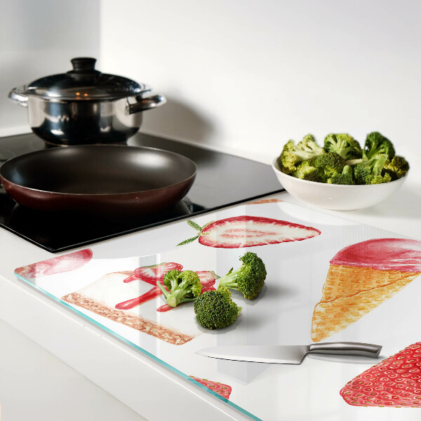 Tabla de cortar de cristal Helado y fresas