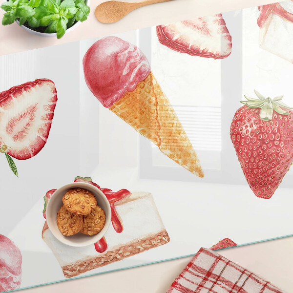 Tabla de cortar de cristal Helado y fresas