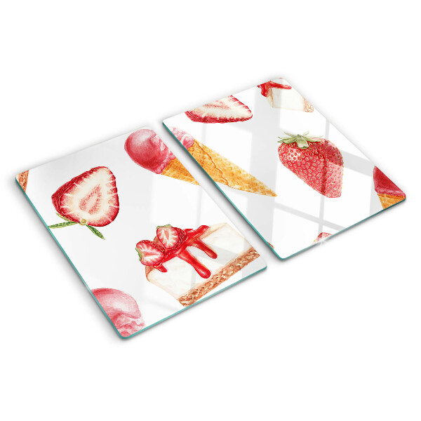 Tabla de cortar de cristal Helado y fresas