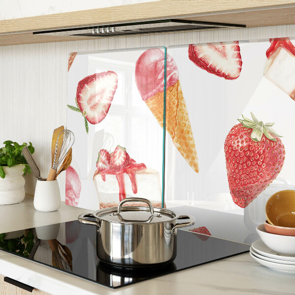 Tabla de cortar de cristal Helado y fresas