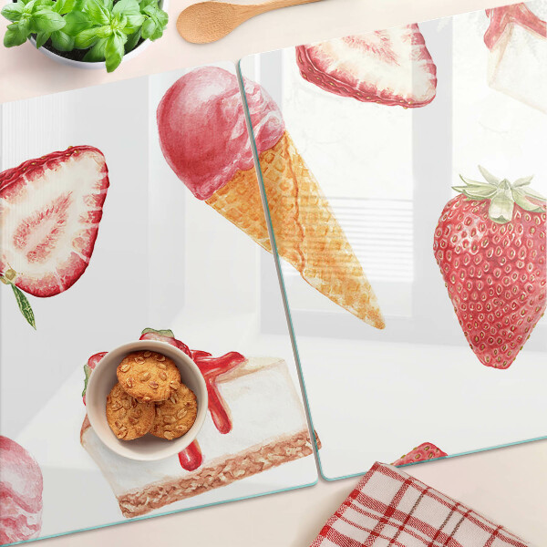 Tabla de cortar de cristal Helado y fresas