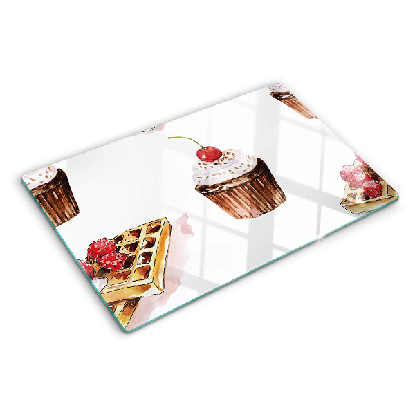 Deska kuchenna szklana Wafle i babeczki z wiśnią