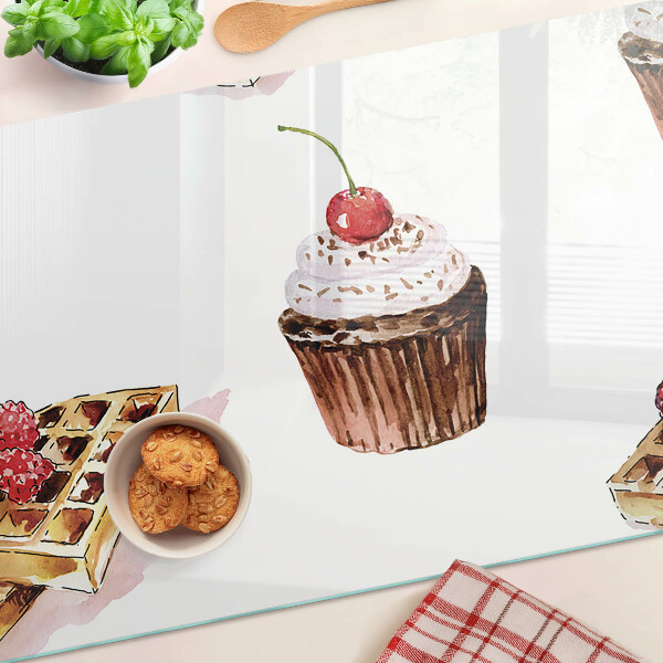 Deska kuchenna szklana Wafle i babeczki z wiśnią