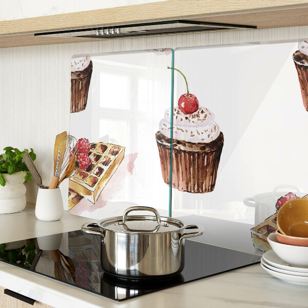 Deska kuchenna szklana Wafle i babeczki z wiśnią