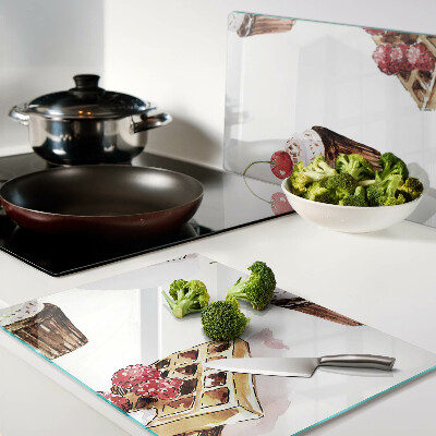 Tabla de cortar Gofres y cupcakes con cerezas