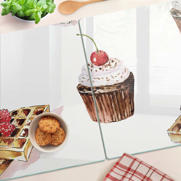 Tabla de cortar Gofres y cupcakes con cerezas