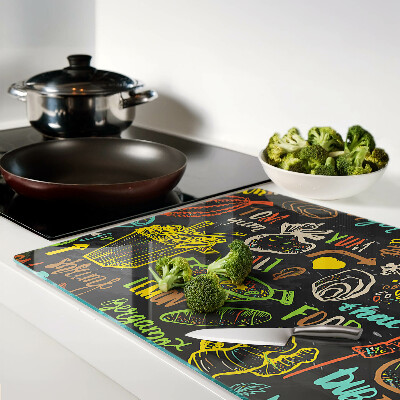 Tabla de cocina Tema culinario con comida.