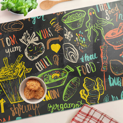 Tabla de cocina Tema culinario con comida.