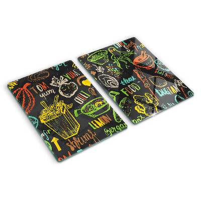 Tabla de cocina Tema culinario con comida.