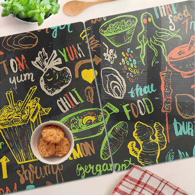 Tabla de cocina Tema culinario con comida.