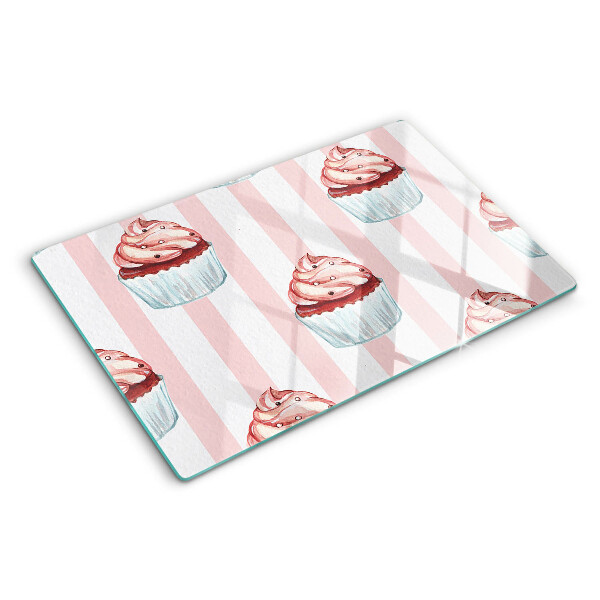 Tabla de cortar de cristal Cupcakes con rayas rosas