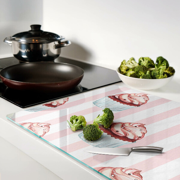 Deska kuchenna szklana Babeczki na różowych paskach