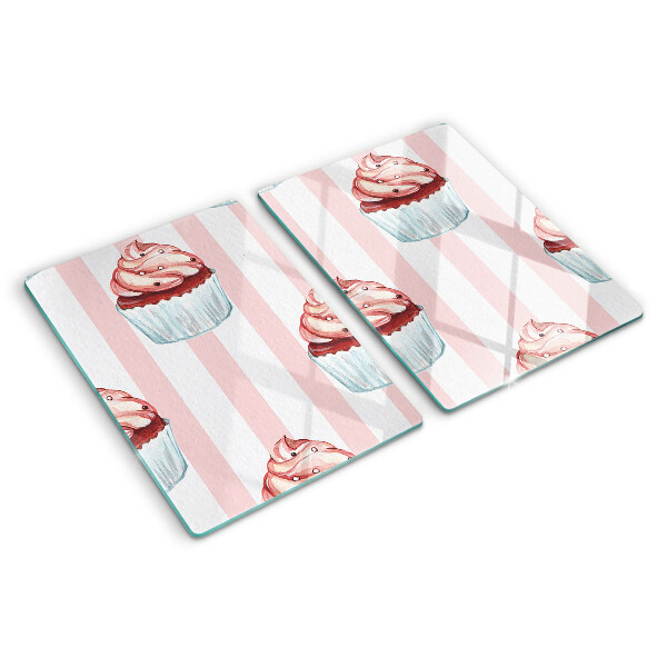 Tabla de cortar de cristal Cupcakes con rayas rosas