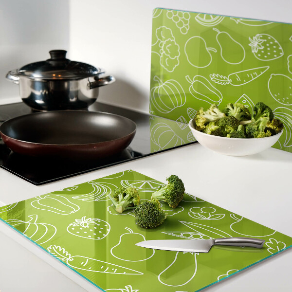 Tabla de cortar de cristal Tema de frutas y verduras